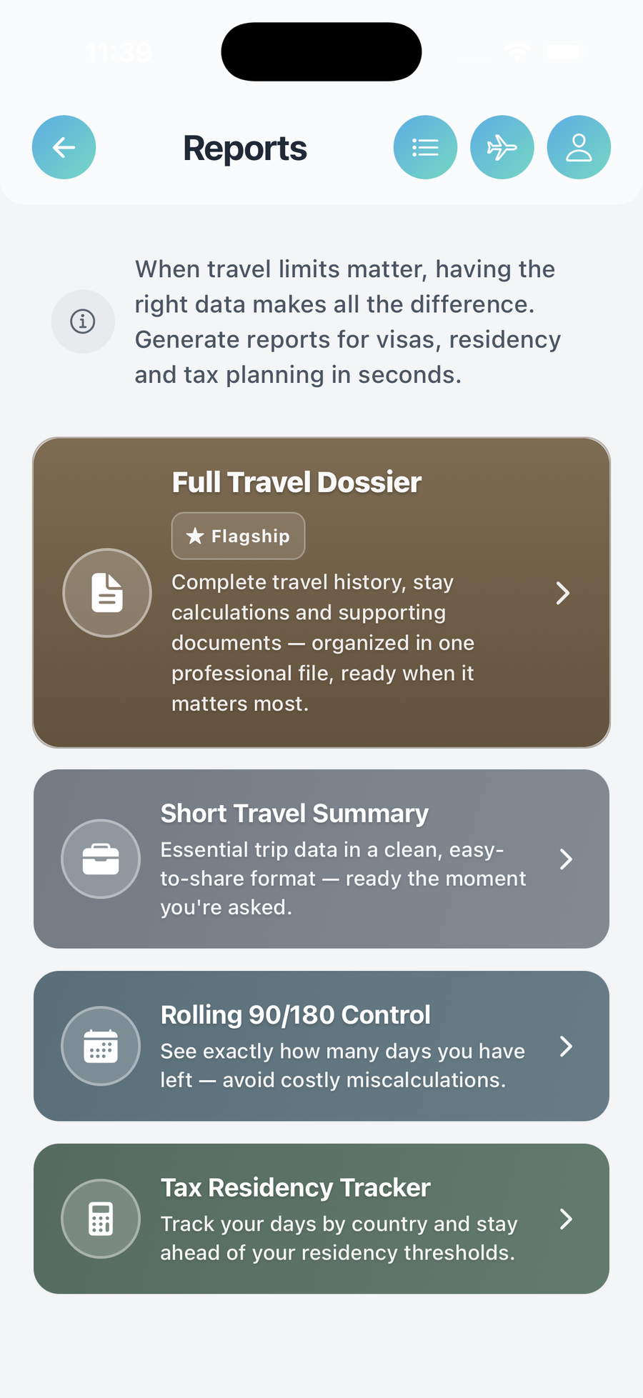 تقارير الامتثال من LumoTravel — إثباتات ضريبية وتأشيرات وإقامة بصيغة PDF